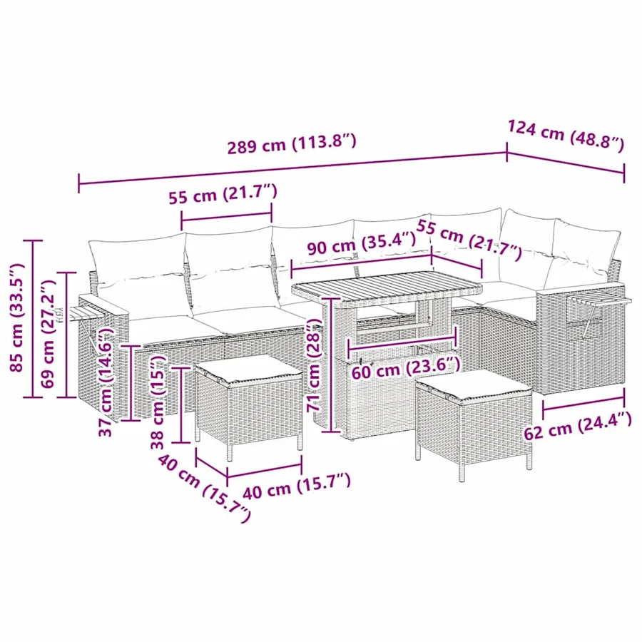 Ensemble de canapé de jardin avec coussin 11 pcs Gris polyrotin - 19