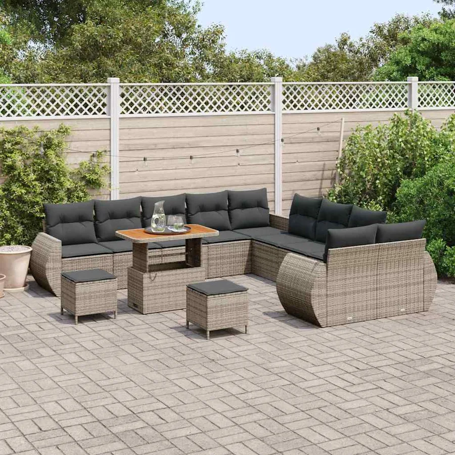 Ensemble de canapé de jardin 13 pcs Gris polyrotin - 3