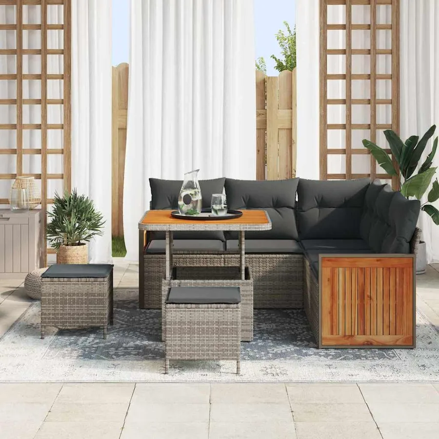 Ensemble de canapé de jardin avec coussin 9 pcs Gris polyrotin - 3