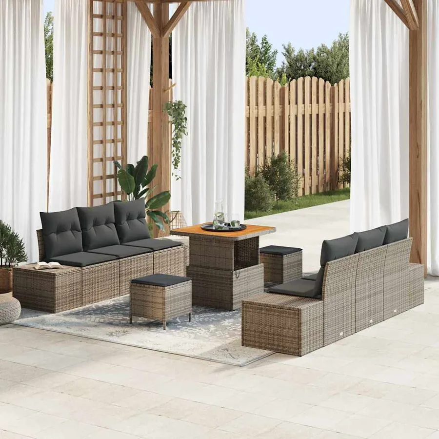 Ensemble de canapé de jardin avec coussin 9 pcs Gris polyrotin