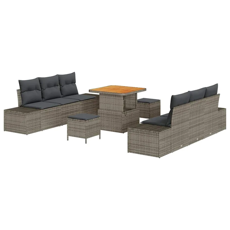 Ensemble de canapé de jardin avec coussin 9 pcs Gris polyrotin - 2