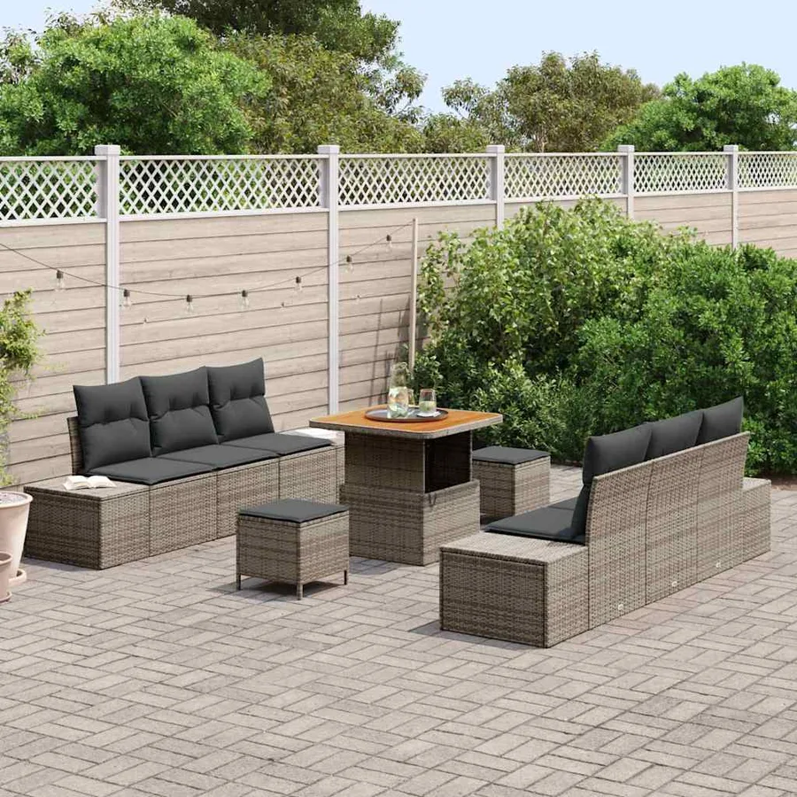 Ensemble de canapé de jardin avec coussin 9 pcs Gris polyrotin - 3