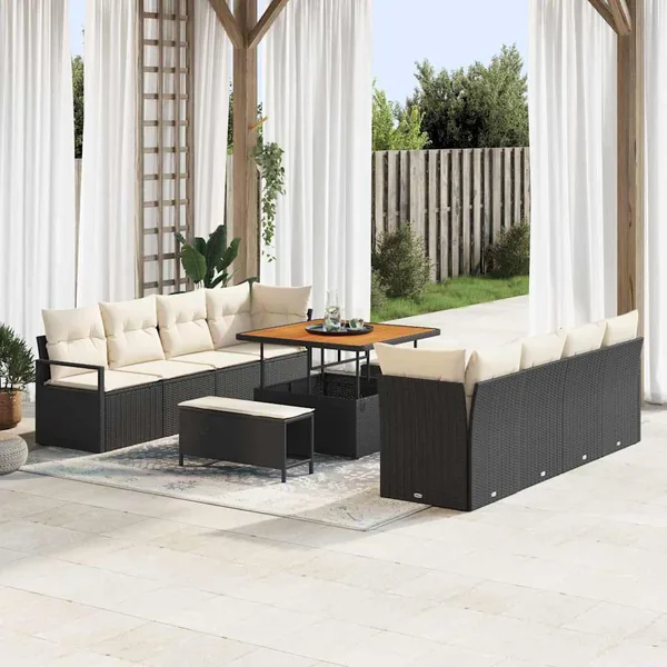 Ensemble de canapé de jardin avec coussin 11 pcs Noir polyrotin
