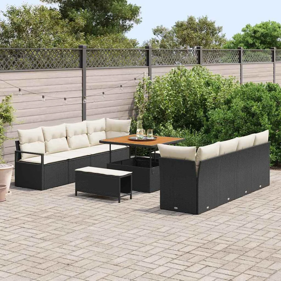 Ensemble de canapé de jardin avec coussin 11 pcs Noir polyrotin - 3