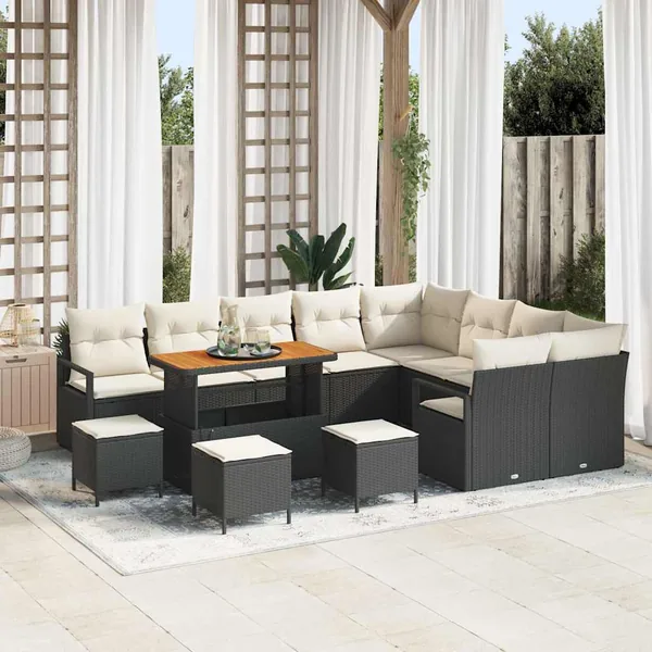 Ensemble de canapé de jardin avec coussin 13 pcs Noir polyrotin