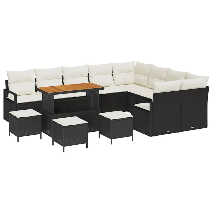 Ensemble de canapé de jardin avec coussin 13 pcs Noir polyrotin - 2