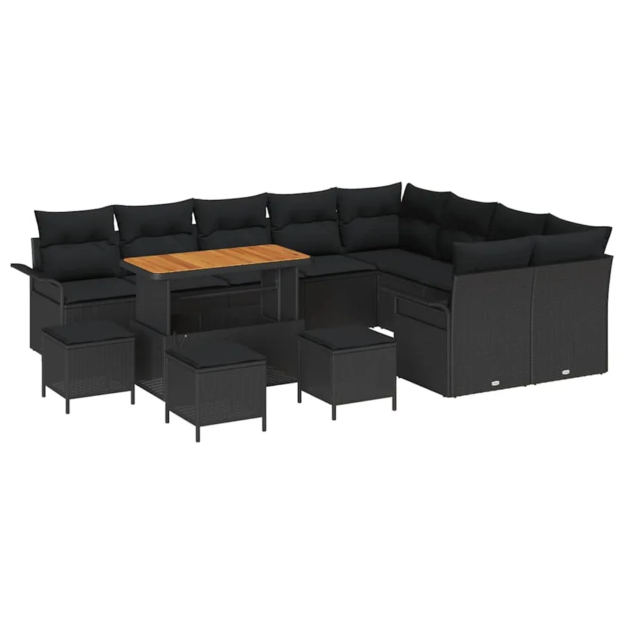 Ensemble de canapé de jardin avec coussin 13 pcs Noir polyrotin - 2