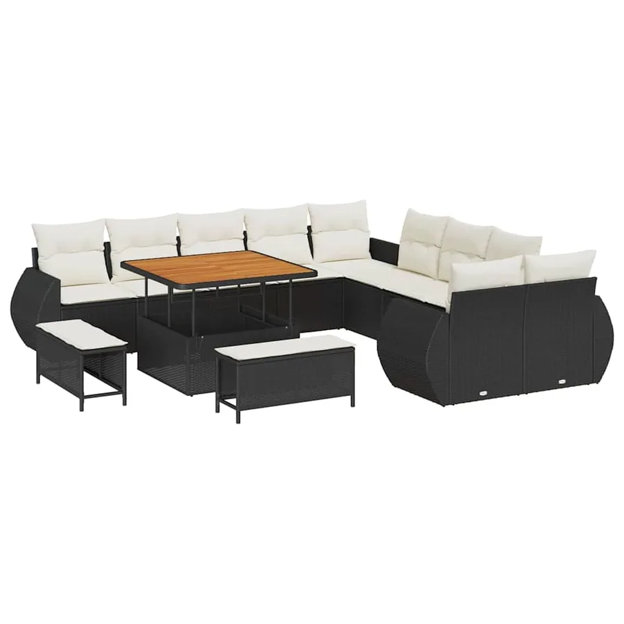 Ensemble de canapé de jardin 13 pcs Noir polyrotin - 2