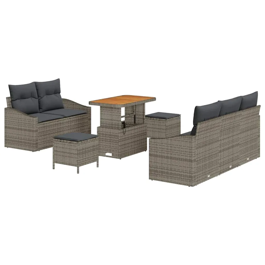 Ensemble de canapé de jardin avec coussin 8 pcs Gris polyrotin - 2
