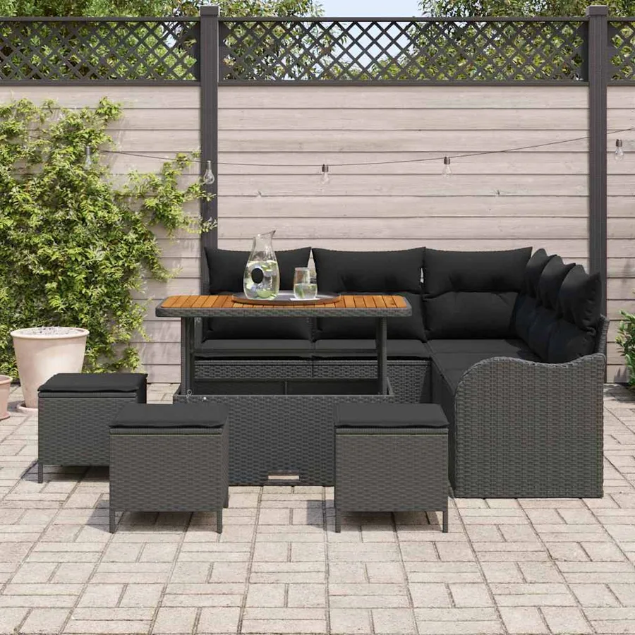 Ensemble de canapé de jardin avec coussin 9 pcs Noir polyrotin - 3