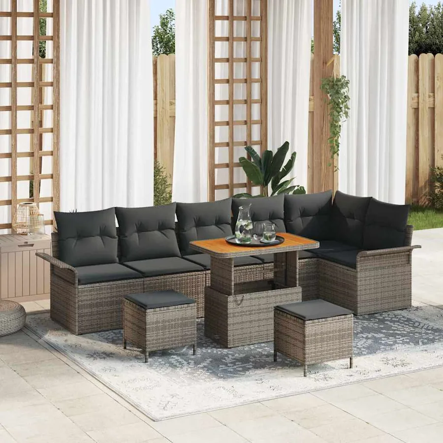 Ensemble de canapé de jardin avec coussin 9 pcs Gris polyrotin