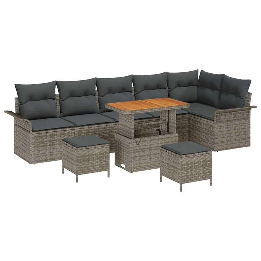 Ensemble de canapé de jardin avec coussin 9 pcs Gris polyrotin - 2