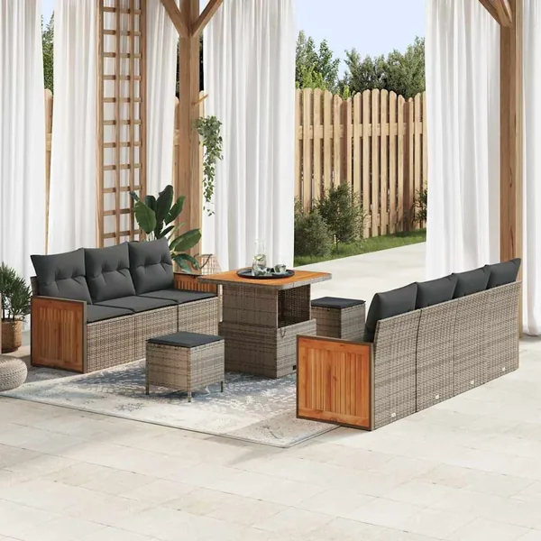 Ensemble de canapé de jardin avec coussin 13 pcs Gris polyrotin