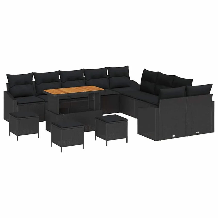 Ensemble de canapé de jardin avec coussin 14 pcs Noir polyrotin - 2