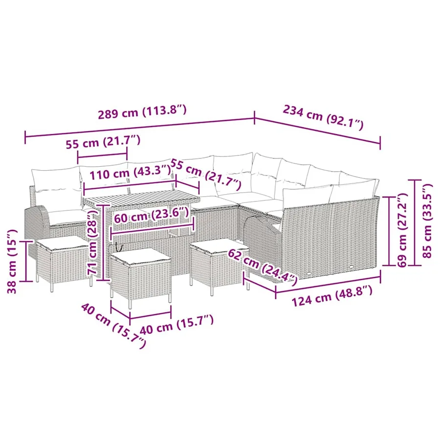 Ensemble de canapé de jardin avec coussin 13 pcs Noir polyrotin - 14