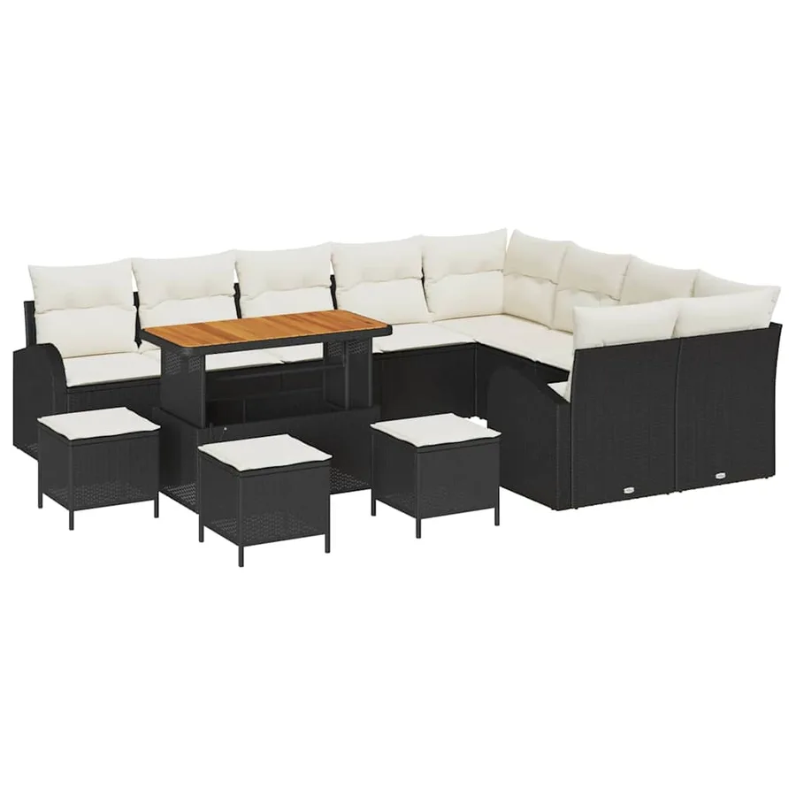 Ensemble de canapé de jardin avec coussin 13 pcs Noir polyrotin - 2
