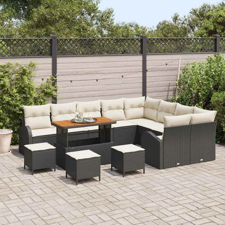 Ensemble de canapé de jardin avec coussin 13 pcs Noir polyrotin - 3