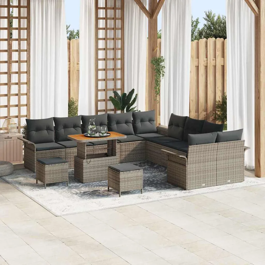 Ensemble de canapé de jardin avec coussin 13 pcs Gris polyrotin