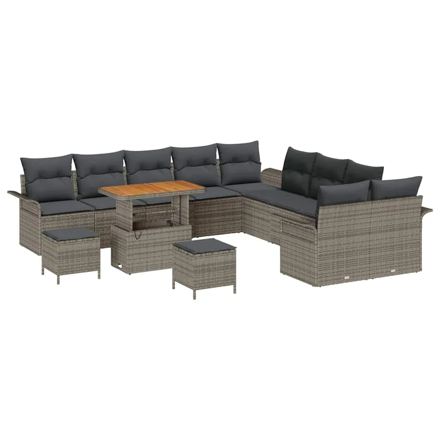 Ensemble de canapé de jardin avec coussin 13 pcs Gris polyrotin - 2