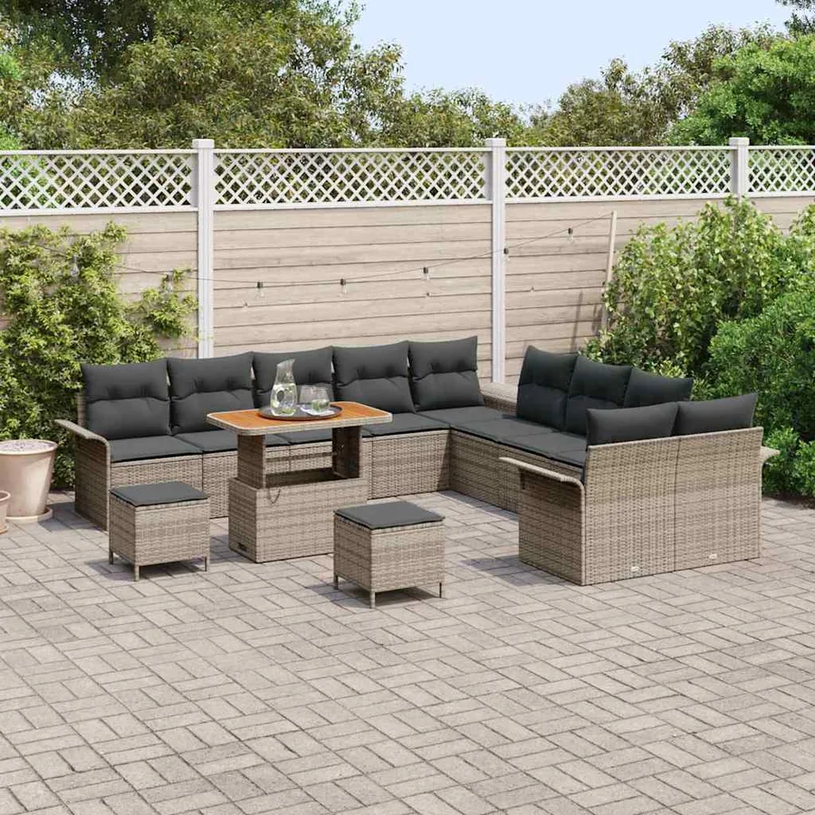 Ensemble de canapé de jardin avec coussin 13 pcs Gris polyrotin - 3