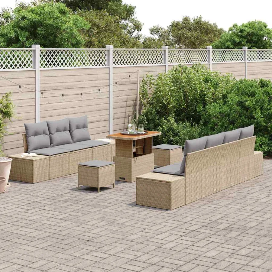 Ensemble de canapé de jardin 10 pcs Beige polyrotin - 3