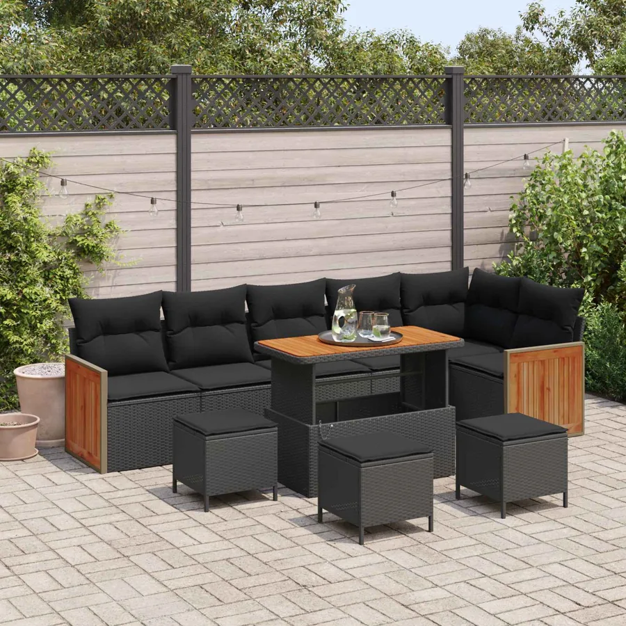 Ensemble de canapé de jardin avec coussin 12 pcs Noir polyrotin