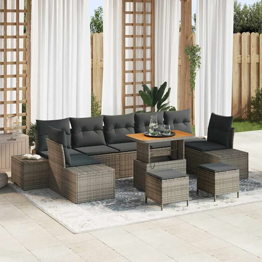 Ensemble de canapé de jardin avec coussin 10 pcs Gris polyrotin