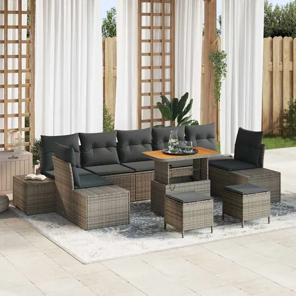 Ensemble de canapé de jardin avec coussin 10 pcs Gris polyrotin