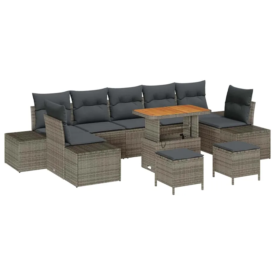 Ensemble de canapé de jardin avec coussin 10 pcs Gris polyrotin - 2