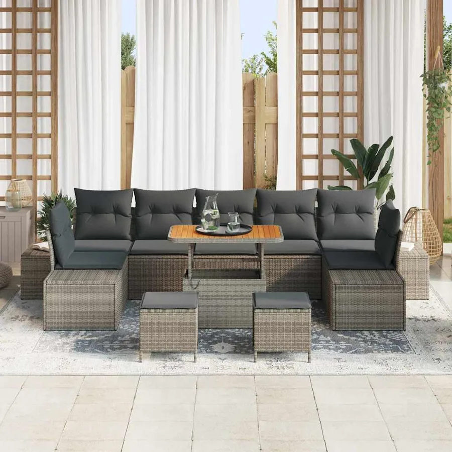 Ensemble de canapé de jardin avec coussin 10 pcs Gris polyrotin - 3