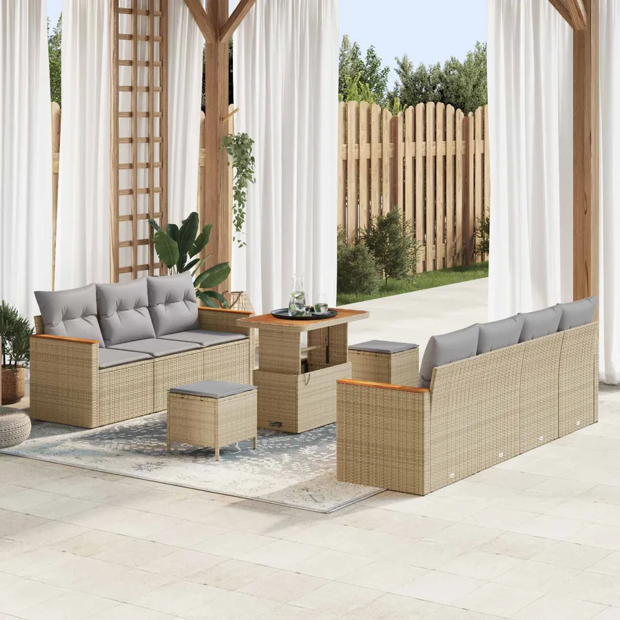 Ensemble de canapé de jardin 10 pcs Beige polyrotin