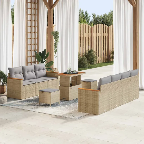 Ensemble de canapé de jardin 10 pcs Beige polyrotin
