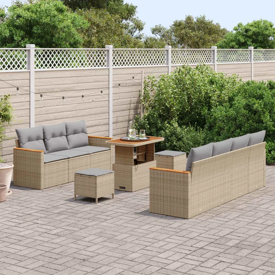 Ensemble de canapé de jardin 10 pcs Beige polyrotin - 3