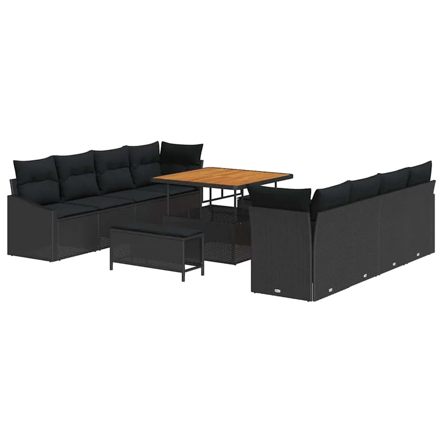 Ensemble de canapé de jardin avec coussin 11 pcs Noir polyrotin - 2