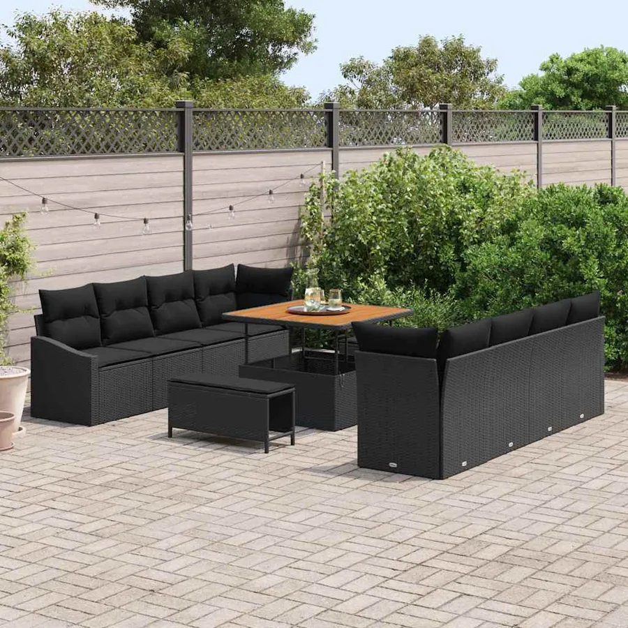 Ensemble de canapé de jardin avec coussin 11 pcs Noir polyrotin - 3