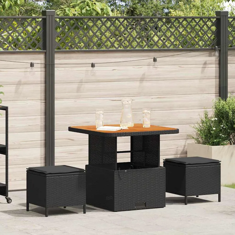 Ensemble de salle à manger pour jardin Noir polyrotin