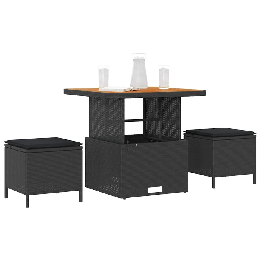 Ensemble de salle à manger pour jardin Noir polyrotin - 3