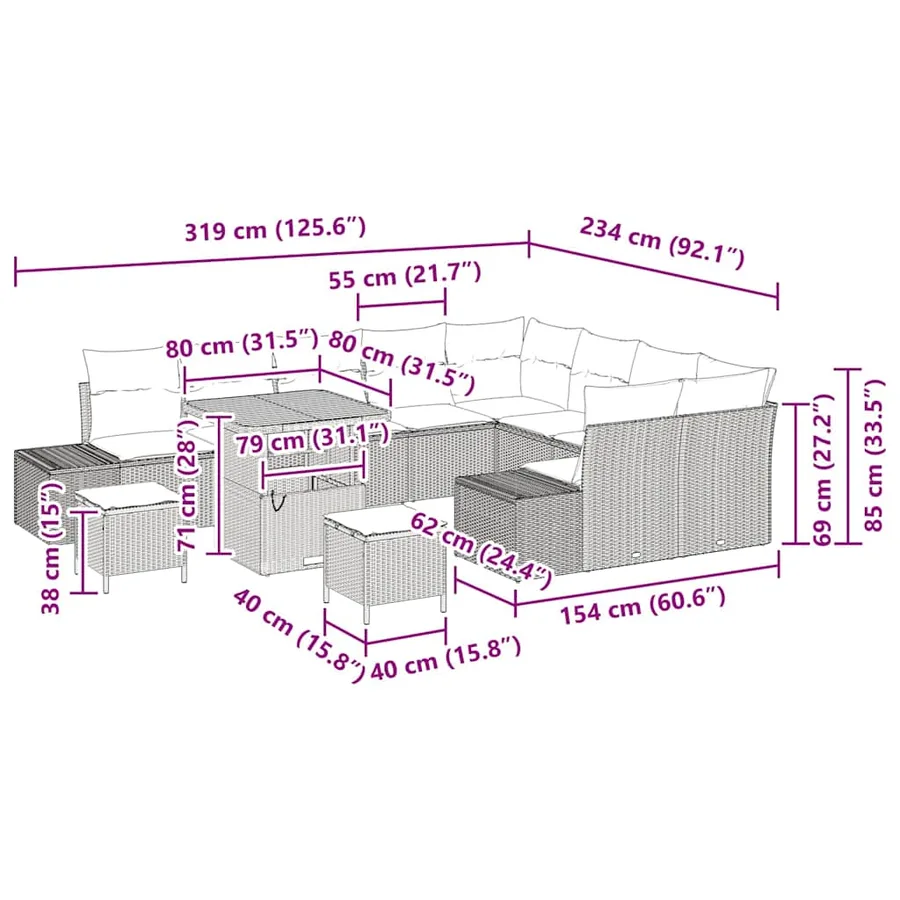 Ensemble de canapé de jardin avec coussin 12 pcs Gris polyrotin - 10