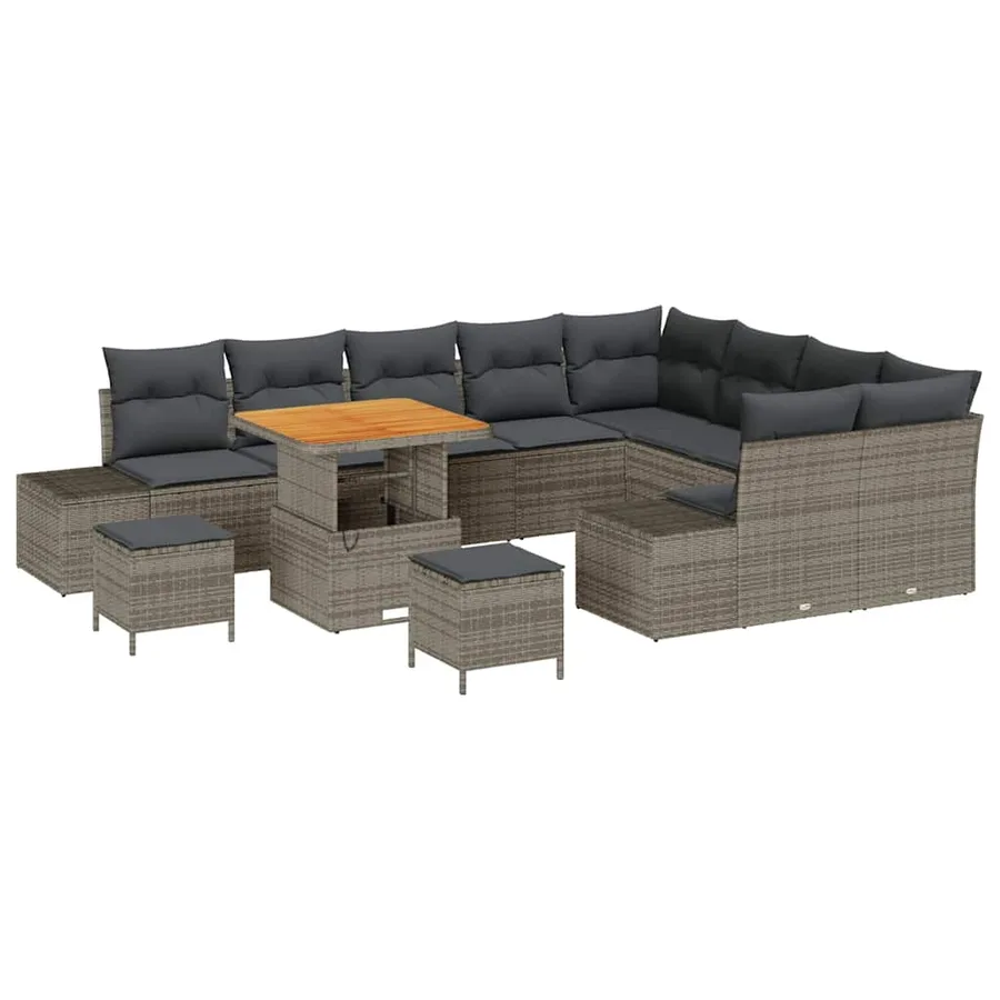 Ensemble de canapé de jardin avec coussin 12 pcs Gris polyrotin - 2