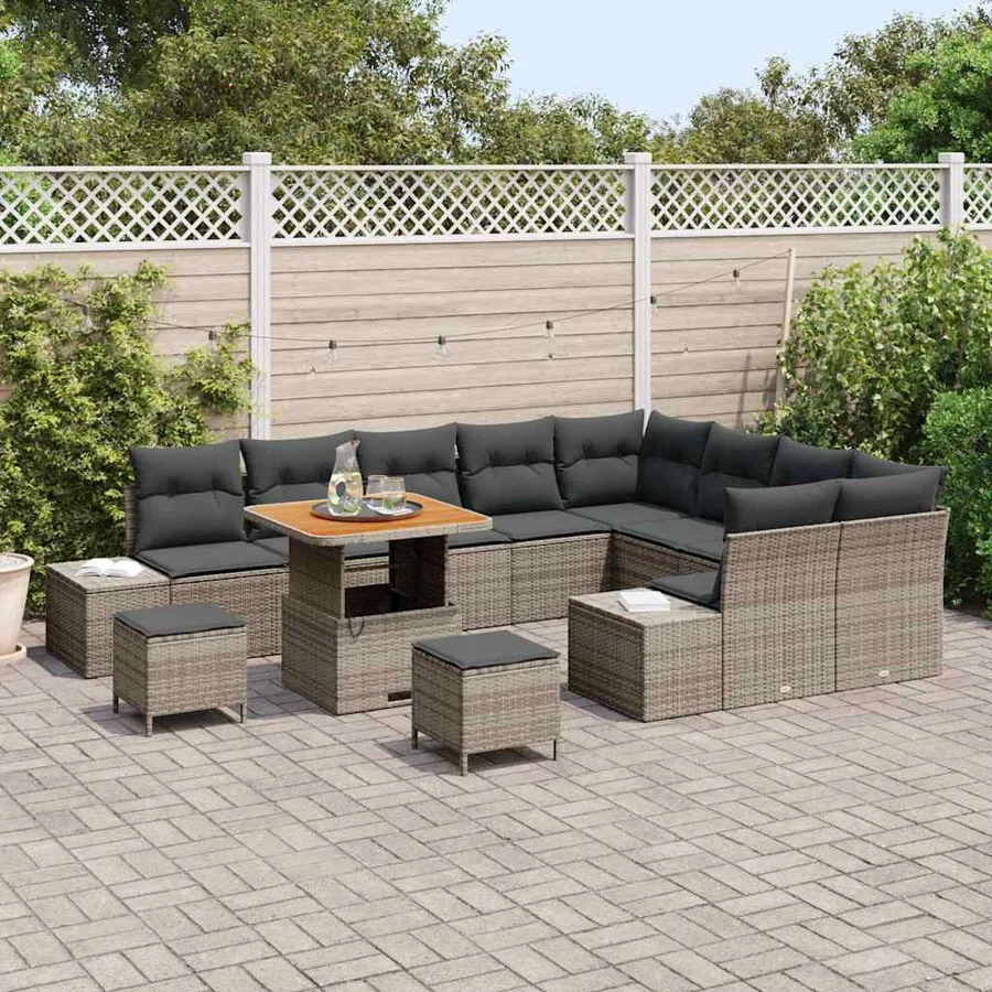 Ensemble de canapé de jardin avec coussin 12 pcs Gris polyrotin - 3
