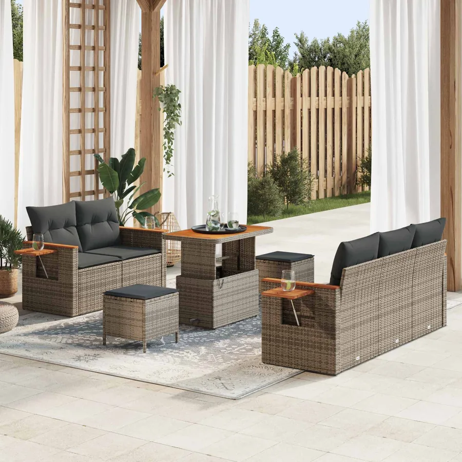 Ensemble de canapé de jardin 8 pcs Gris polyrotin