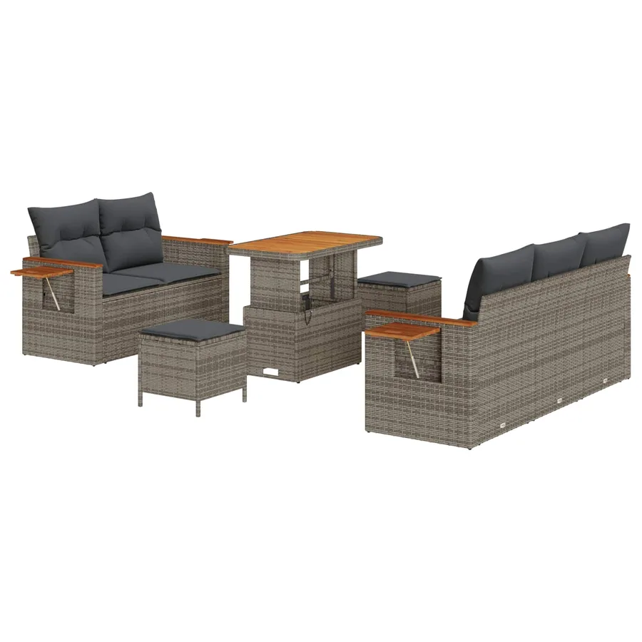 Ensemble de canapé de jardin 8 pcs Gris polyrotin - 2