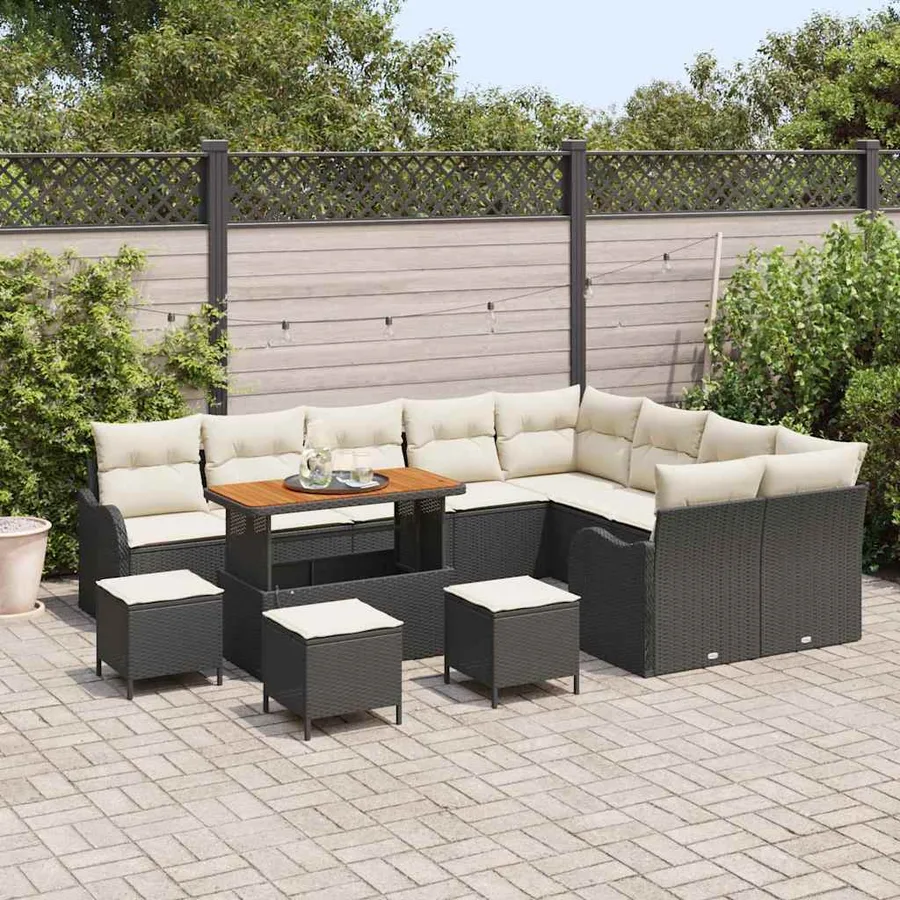 Ensemble de canapé de jardin avec coussin 13 pcs Noir polyrotin - 3