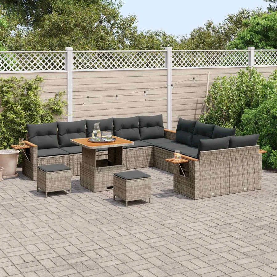 Ensemble de canapé de jardin 13 pcs Gris polyrotin - 3