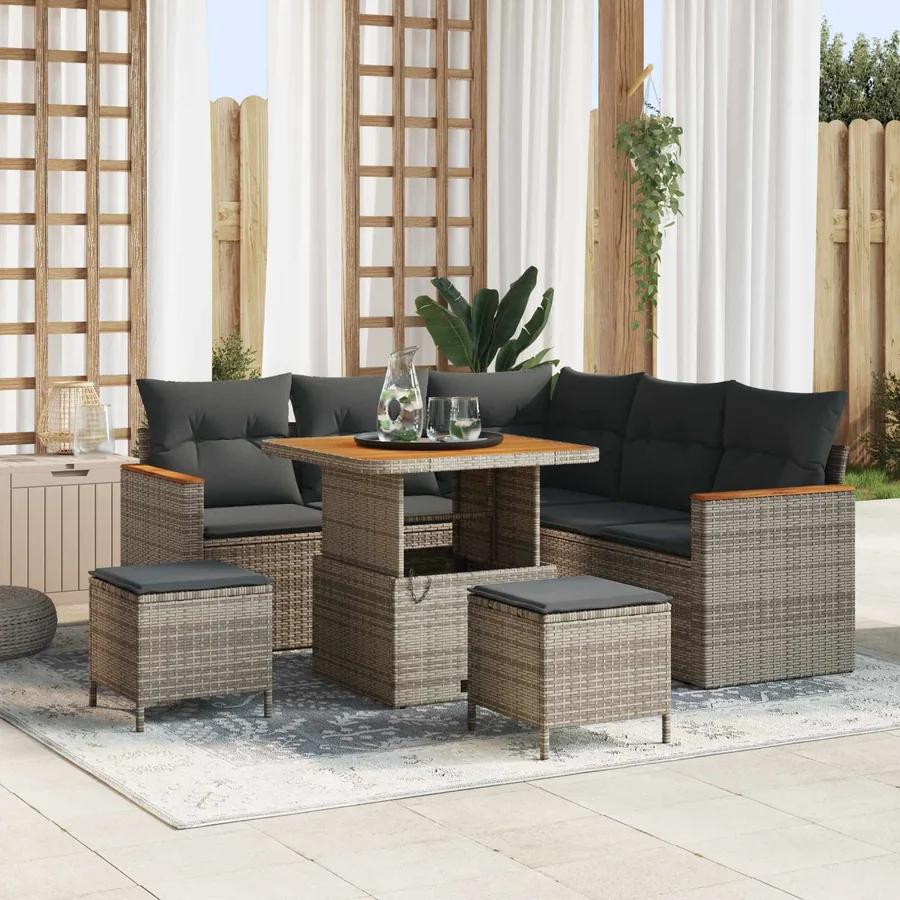 Ensemble de canapé de jardin 8 pcs Gris polyrotin
