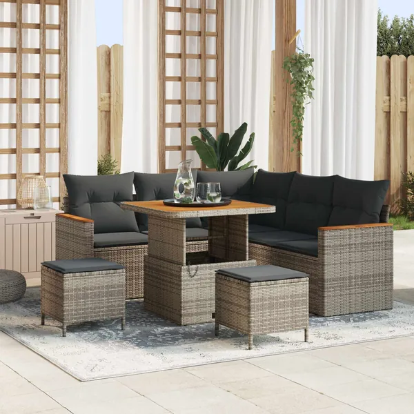 Ensemble de canapé de jardin 8 pcs Gris polyrotin