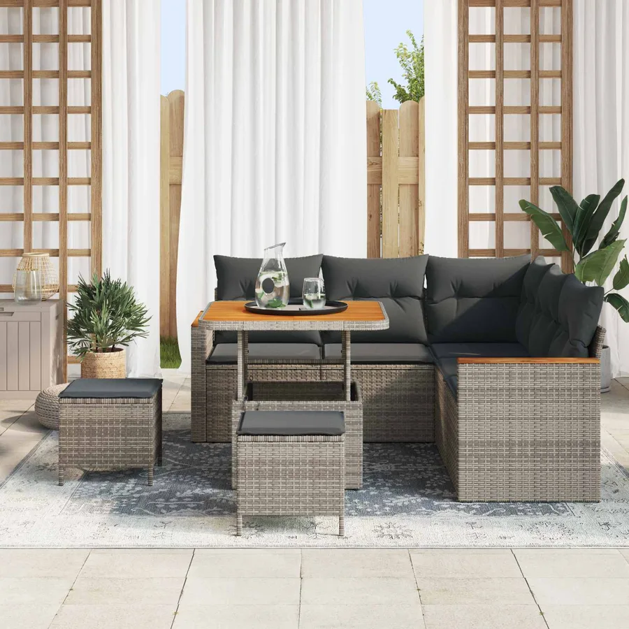 Ensemble de canapé de jardin 8 pcs Gris polyrotin - 3