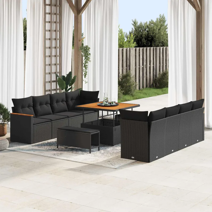 Ensemble de canapé de jardin 11 pcs Noir polyrotin