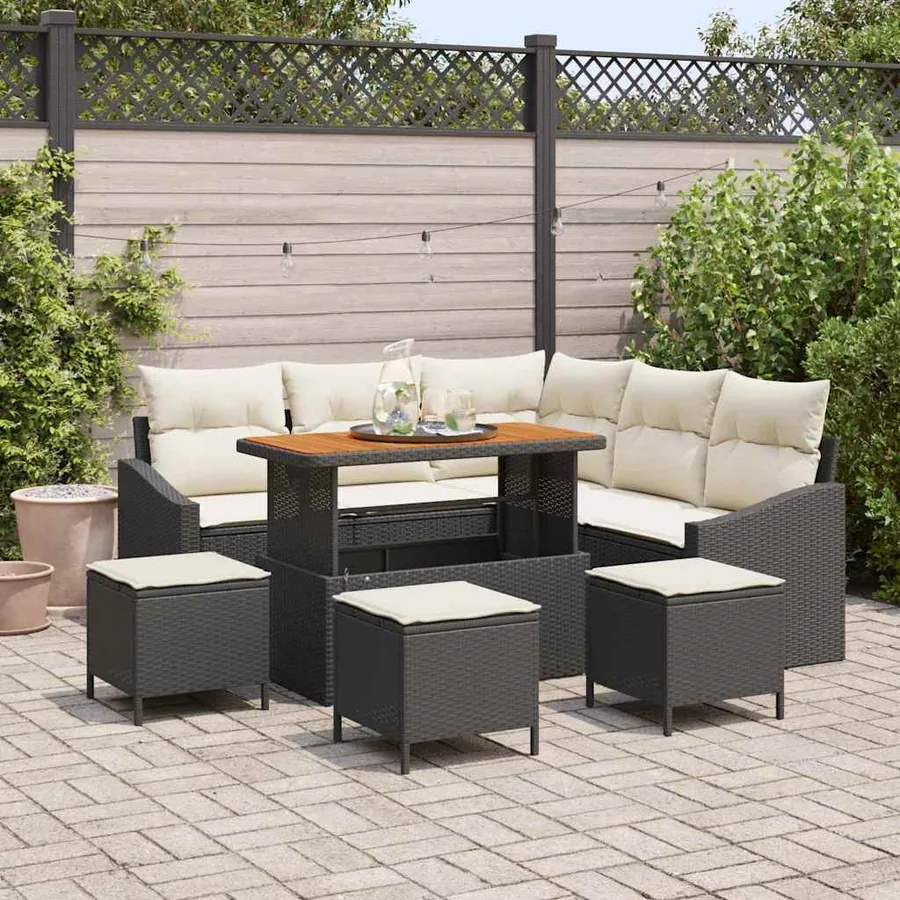 Ensemble de canapé de jardin avec coussin 9 pcs Noir polyrotin