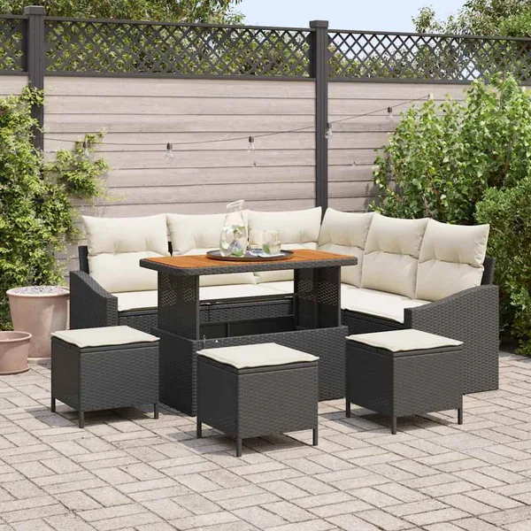 Ensemble de canapé de jardin avec coussin 9 pcs Noir polyrotin